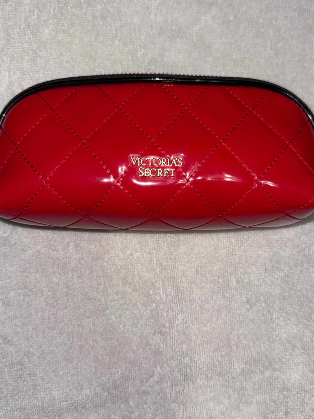 Victoria's Secret Glossy Red plastic cloth underlay Cosmetic Case